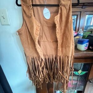 HOTOUCH Brown Fringed Faux Suede Vest